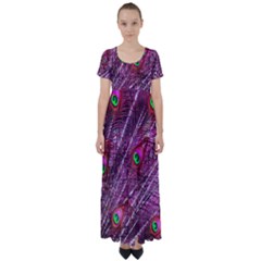 Peacock Feathers Color Plumage High Waist Short Sleeve Maxi Dress by Sapixe