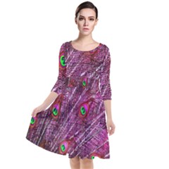 Peacock Feathers Color Plumage Quarter Sleeve Waist Band Dress by Sapixe