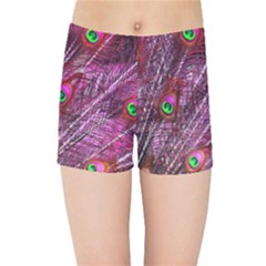 Peacock Feathers Color Plumage Kids  Sports Shorts by Sapixe