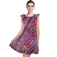 Peacock Feathers Color Plumage Tie Up Tunic Dress by Sapixe