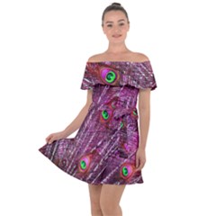 Peacock Feathers Color Plumage Off Shoulder Velour Dress by Sapixe