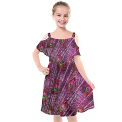 Peacock Feathers Color Plumage Kids  Cut Out Shoulders Chiffon Dress by Sapixe