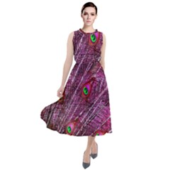 Peacock Feathers Color Plumage Round Neck Boho Dress