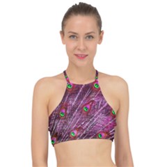 Peacock Feathers Color Plumage Racer Front Bikini Top by Sapixe