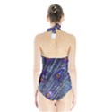 Peacock Feathers Color Plumage Blue Halter Swimsuit View2