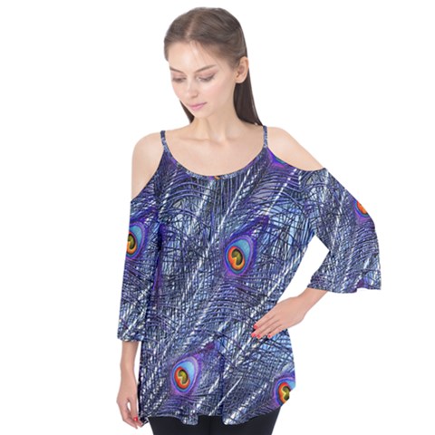 Peacock Feathers Color Plumage Blue Flutter Tees by Sapixe