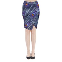 Peacock Feathers Color Plumage Blue Midi Wrap Pencil Skirt by Sapixe