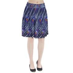 Peacock Feathers Color Plumage Blue Pleated Skirt by Sapixe