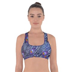 Peacock Feathers Color Plumage Blue Cross Back Sports Bra by Sapixe