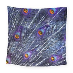 Peacock Feathers Color Plumage Blue Square Tapestry (large)