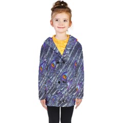 Peacock Feathers Color Plumage Blue Kids  Double Breasted Button Coat by Sapixe