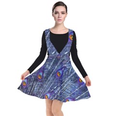 Peacock Feathers Color Plumage Blue Plunge Pinafore Dress by Sapixe