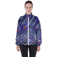 Peacock Feathers Color Plumage Blue Women s High Neck Windbreaker by Sapixe