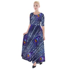 Peacock Feathers Color Plumage Blue Half Sleeves Maxi Dress by Sapixe