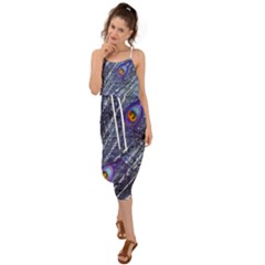 Peacock Feathers Color Plumage Blue Waist Tie Cover Up Chiffon Dress