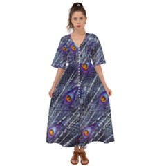 Peacock Feathers Color Plumage Blue Kimono Sleeve Boho Dress