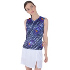 Peacock Feathers Color Plumage Blue Women s Sleeveless Mesh Sports Top