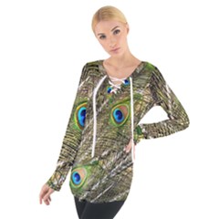 Peacock Feathers Color Plumage Green Tie Up Tee by Sapixe