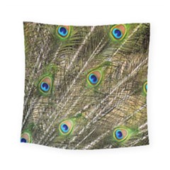 Peacock Feathers Color Plumage Green Square Tapestry (small) by Sapixe