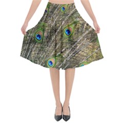 Peacock Feathers Color Plumage Green Flared Midi Skirt by Sapixe