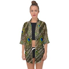 Peacock Feathers Color Plumage Green Open Front Chiffon Kimono by Sapixe