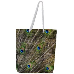 Peacock Feathers Color Plumage Green Full Print Rope Handle Tote (large) by Sapixe