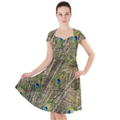 Peacock Feathers Color Plumage Green Cap Sleeve Midi Dress by Sapixe