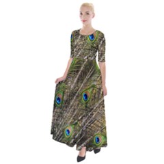 Peacock Feathers Color Plumage Green Half Sleeves Maxi Dress by Sapixe