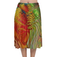 Texture Art Color Pattern Velvet Flared Midi Skirt