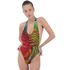 Texture Art Color Pattern Backless Halter One Piece Swimsuit