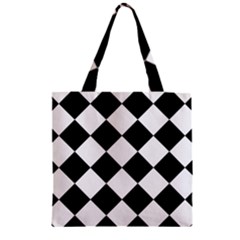 Grid Domino Bank And Black Zipper Grocery Tote Bag