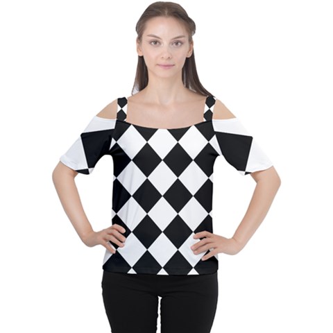 Grid Domino Bank And Black Cutout Shoulder Tee by Sapixe