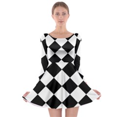 Grid Domino Bank And Black Long Sleeve Skater Dress by Sapixe