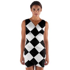 Grid Domino Bank And Black Wrap Front Bodycon Dress by Sapixe