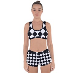 Grid Domino Bank And Black Racerback Boyleg Bikini Set by Sapixe