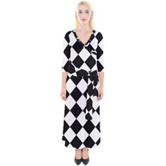 Grid Domino Bank And Black Quarter Sleeve Wrap Maxi Dress by Sapixe