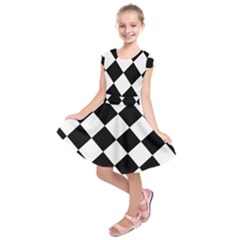 Grid Domino Bank And Black Kids  Short Sleeve Dress by Sapixe