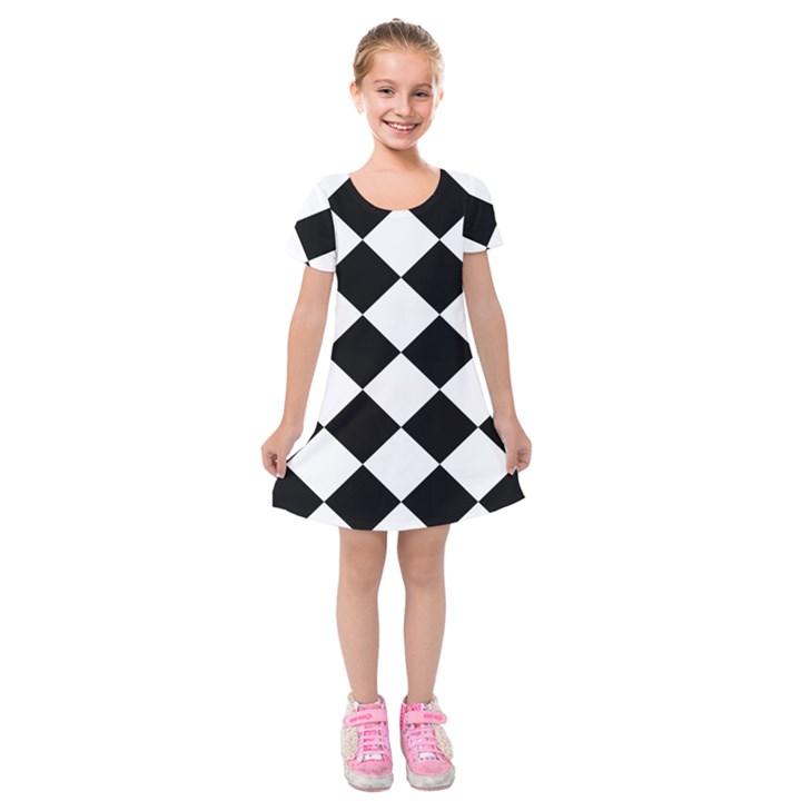 Grid Domino Bank And Black Kids  Short Sleeve Velvet Dress