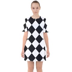 Grid Domino Bank And Black Sixties Short Sleeve Mini Dress by Sapixe