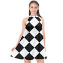 Grid Domino Bank And Black Halter Neckline Chiffon Dress  View1