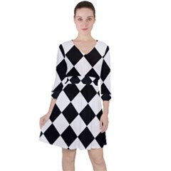 Grid Domino Bank And Black Ruffle Dress by Sapixe