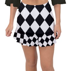 Grid Domino Bank And Black Fishtail Mini Chiffon Skirt by Sapixe