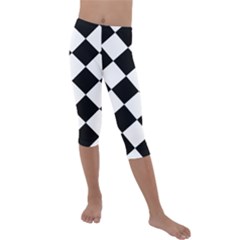 Grid Domino Bank And Black Kids  Lightweight Velour Capri Leggings  by Sapixe