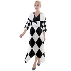 Grid Domino Bank And Black Quarter Sleeve Wrap Front Maxi Dress