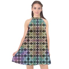 Abstrait Formes Colors Halter Neckline Chiffon Dress 