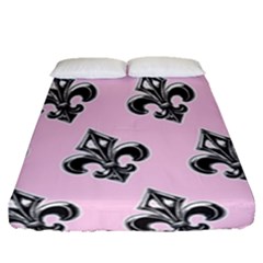 French France Fleur De Lys Metal Pattern Black And White Antique Vintage Pink And Black Rocker Fitted Sheet (queen Size) by Quebec