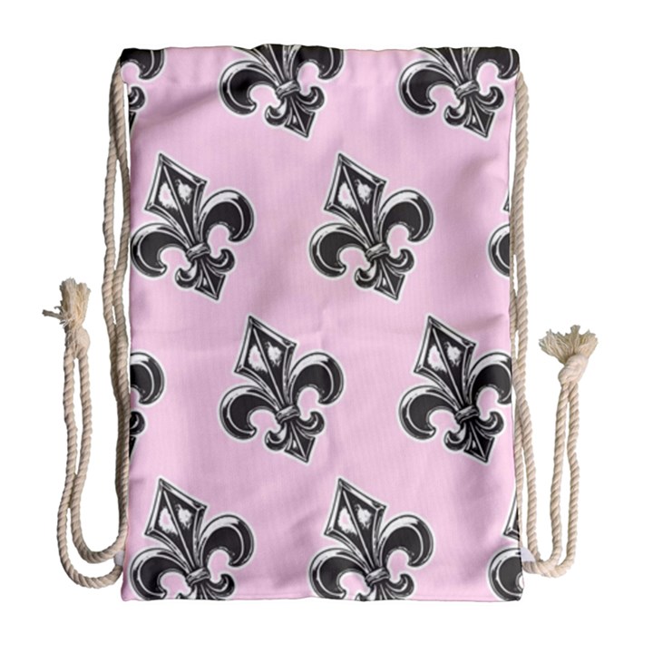 French France Fleur De Lys Metal Pattern black and white antique vintage pink and black rocker Drawstring Bag (Large)