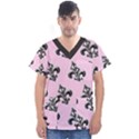 French France Fleur De Lys Metal Pattern black and white antique vintage pink and black rocker Men s V-Neck Scrub Top View1