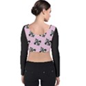 French France Fleur De Lys Metal Pattern black and white antique vintage pink and black rocker Velvet Long Sleeve Crop Top View2