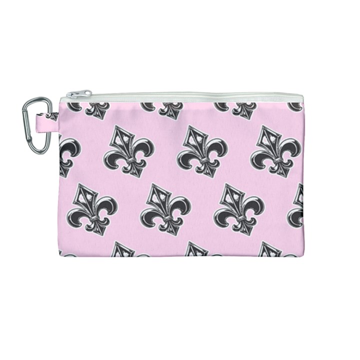 French France Fleur De Lys Metal Pattern black and white antique vintage pink and black rocker Canvas Cosmetic Bag (Medium)